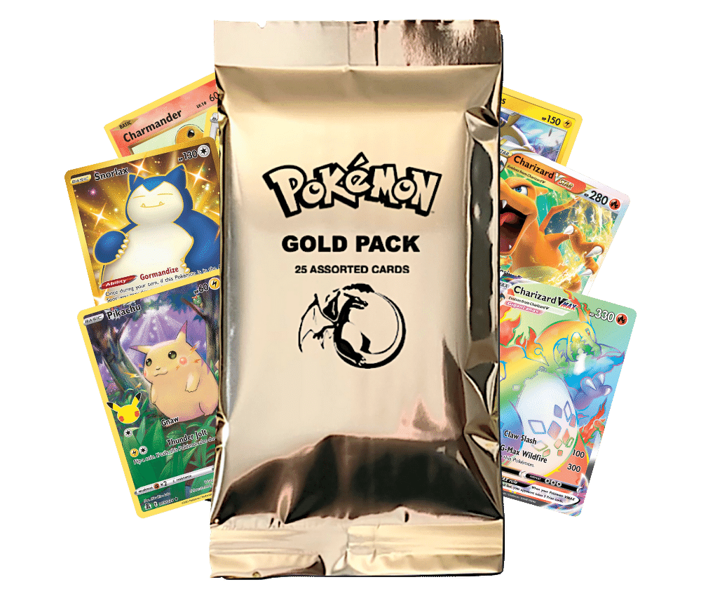 Pokémon Gold Pack 25 Official TCG Cards Including GX, EX, VMAX, VSTAR, V, &  HOLOS