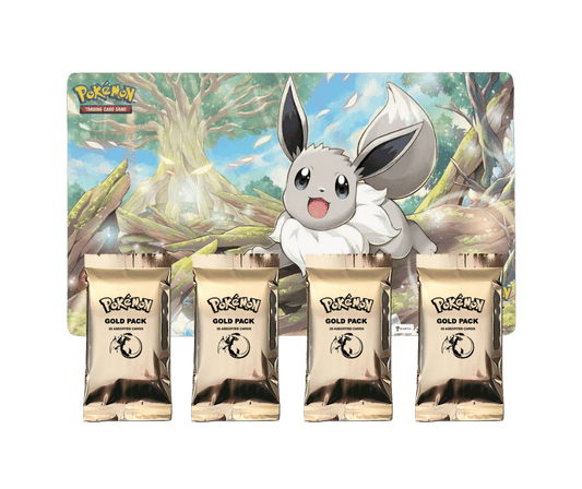 Pokemon Card GOLD PACK Bundle of 100 Cards & 1 Radiant Eevee Playmat - TCG Best Value Collectibles