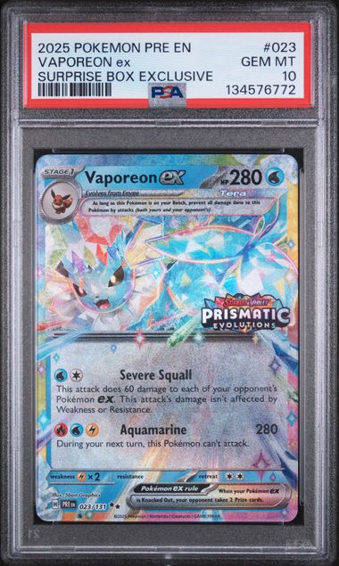 Vaporeon ex 023/131 Prismatic Evolutions Stamp PSA 10