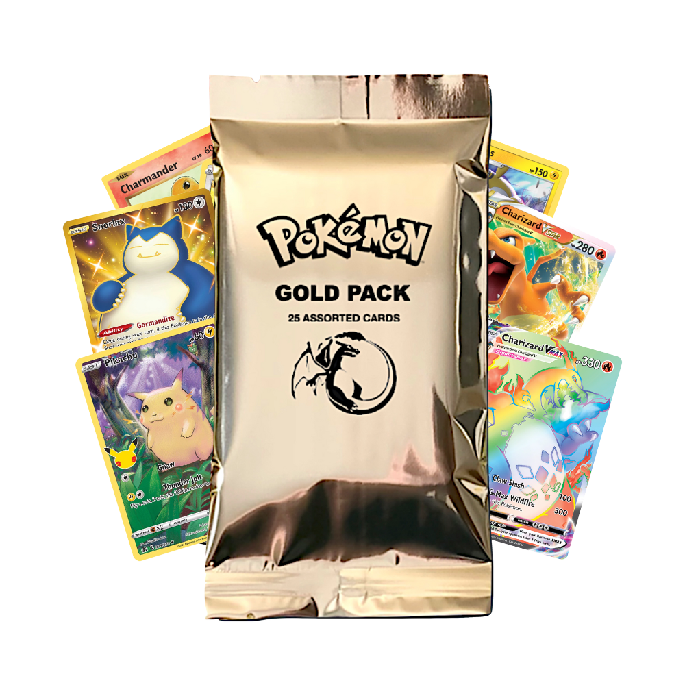 Pokémon Gold Pack 25 Official TCG Cards Including GX, EX, VMAX, VSTAR, V, & HOLOS