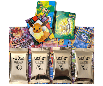 small packs of pokemon cards Pokémon Gold Pack Bundle 4 Packs + 2 Mini Binders – TCG Best Value Collectibles