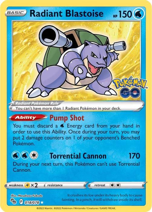 Radiant Blastoise 018/078 Pokémon GO - TCG Best Value Collectibles